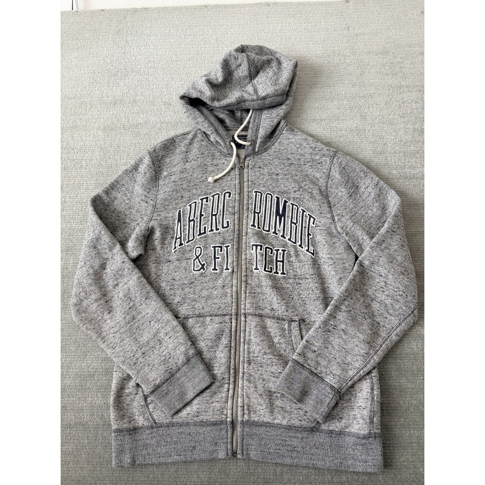 Abercrombie Fitch Hoodie Mens Medium Gray Full Zip Chest Logo Casual Y2K Retro